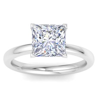3 Carat Princess Cut Lab Grown Diamond Ring In Sterling Silver, Solitaire