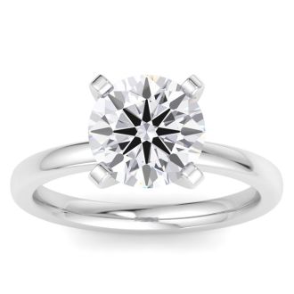 3 Carat Round Shape Lab Grown Diamond Ring In Sterling Silver, Solitaire