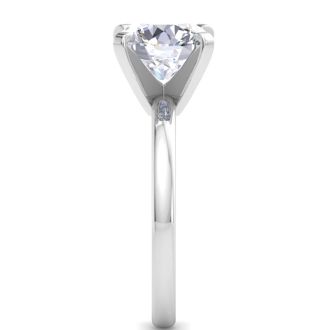 3 Carat Round Shape Lab Grown Diamond Ring In Sterling Silver, Solitaire