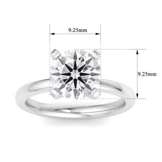 3 Carat Round Shape Lab Grown Diamond Ring In Sterling Silver, Solitaire