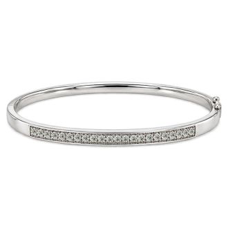 1/10 Carat Natural Diamond Bangle Bracelet In Sterling Silver