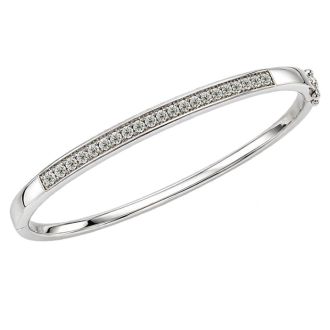 1/10 Carat Natural Diamond Bangle Bracelet In Sterling Silver