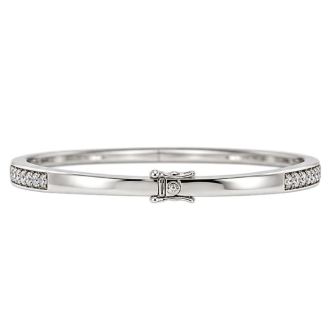 1/10 Carat Natural Diamond Bangle Bracelet In Sterling Silver