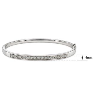 1/10 Carat Natural Diamond Bangle Bracelet In Sterling Silver