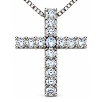 1/2 Carat Natural Diamond Cross Necklace In Sterling Silver, 18 Inches
