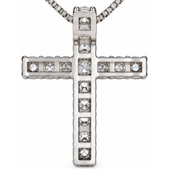 1/2 Carat Natural Diamond Cross Necklace In Sterling Silver, 18 Inches