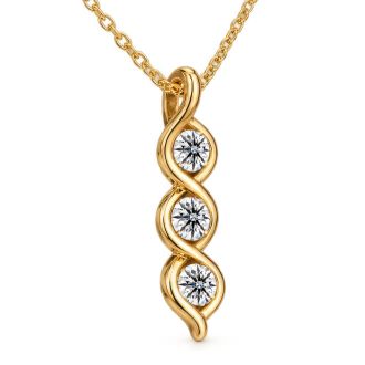 1/10 Carat Lab Grown Diamond Three Stone Necklace In 14K Yellow Gold Over Sterling Silver, 18 Inches