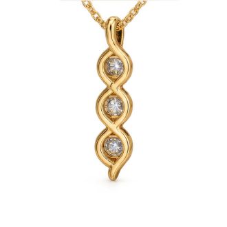 1/10 Carat Lab Grown Diamond Three Stone Necklace In 14K Yellow Gold Over Sterling Silver, 18 Inches