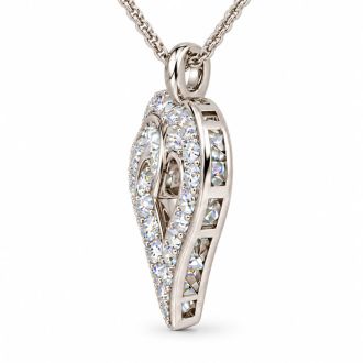 1.12 Carat Round and Baguette Diamond Heart Necklace In Sterling Silver, 18 Inches