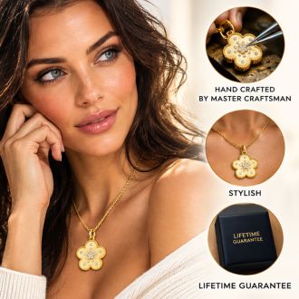 Estate Jewelry 1/3 Carat Natural Diamond Flower Pendant In 14K Yellow Gold With Free Chain