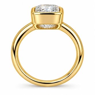 Estate Jewelry 3.04 Carat Cushion Cut Lab Grown Diamond Bezel Set Ring In 14K Yellow Gold