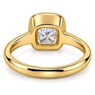 Estate Jewelry 3.04 Carat Cushion Cut Lab Grown Diamond Bezel Set Ring In 14K Yellow Gold
