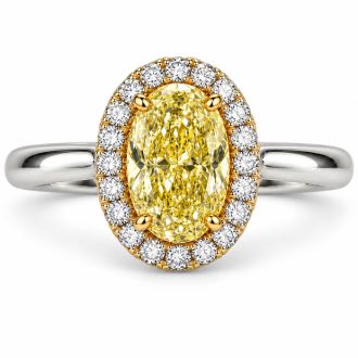 Estate Jewelry 2.26 Carat Lab Grown Canary Yellow Diamond Halo Engagement Ring In 14K White Gold
