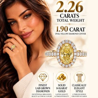 Estate Jewelry 2.26 Carat Lab Grown Canary Yellow Diamond Halo Engagement Ring In 14K White Gold