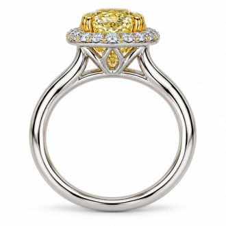 Estate Jewelry 2.26 Carat Lab Grown Canary Yellow Diamond Halo Engagement Ring In 14K White Gold