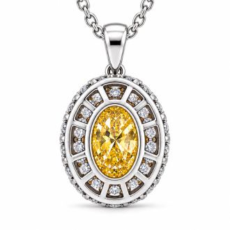 Estate Jewelry 1.80 Carat Lab Grown Canary Yellow Diamond Halo Necklace In 14K White Gold