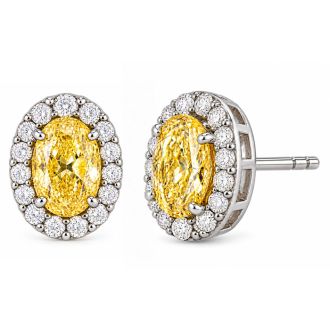 Estate Jewelry 2.37 Carat Lab Grown Canary Yellow Diamond Halo Earrings In 14K White Gold