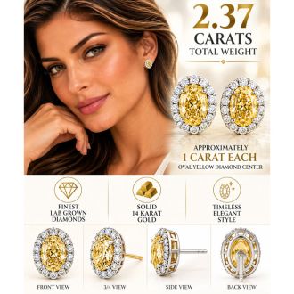 Estate Jewelry 2.37 Carat Lab Grown Canary Yellow Diamond Halo Earrings In 14K White Gold