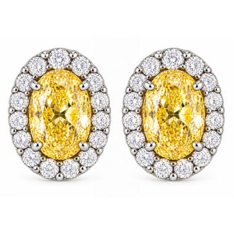 Estate Jewelry 2.37 Carat Lab Grown Canary Yellow Diamond Halo Earrings In 14K White Gold