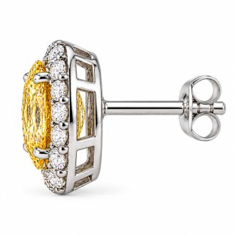 Estate Jewelry 2.37 Carat Lab Grown Canary Yellow Diamond Halo Earrings In 14K White Gold