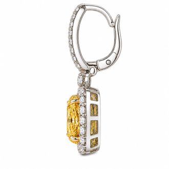 Estate Jewelry 3 Carat Lab Grown Canary Yellow Diamond Halo Drop Earrings In 14K White Gold