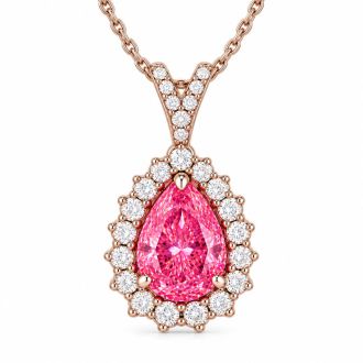 Estate Jewelry 2 1/2 Carat Lab Grown Pear Shape Pink Diamond Halo Necklace In 14K White Gold