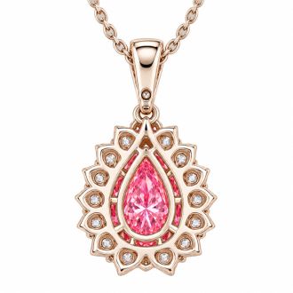 Estate Jewelry 2 1/2 Carat Lab Grown Pear Shape Pink Diamond Halo Necklace In 14K White Gold