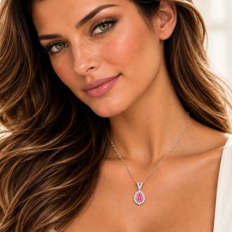Estate Jewelry 2 1/2 Carat Lab Grown Pear Shape Pink Diamond Halo Necklace In 14K White Gold
