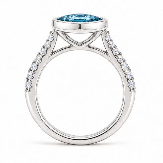 Estate Jewelry 2 1/2 Carat Lab Grown Marquise Shape Blue Diamond Bezel Set Ring In 14K White Gold