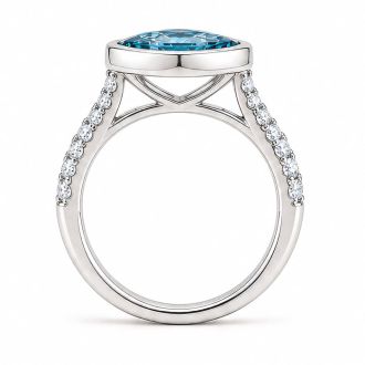 Estate Jewelry 3 1/2 Carat Lab Grown Marquise Shape Blue Diamond Bezel Set Ring In 14K White Gold