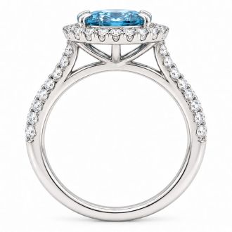Estate Jewelry 3 Carat Lab Grown Marquise Shape Blue Diamond Halo Ring In 14K White Gold