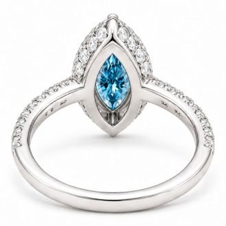 Estate Jewelry 3 Carat Lab Grown Marquise Shape Blue Diamond Halo Ring In 14K White Gold