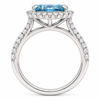 Estate Jewelry 4 Carat Lab Grown Marquise Shape Blue Diamond Halo Ring In 14K White Gold