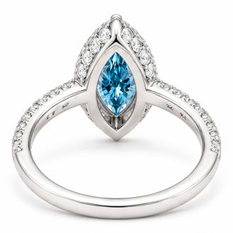 Estate Jewelry 4 Carat Lab Grown Marquise Shape Blue Diamond Halo Ring In 14K White Gold
