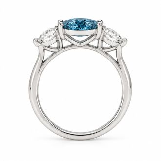 Estate Jewelry 3 Carat Lab Grown Marquise Shape Blue Diamond Three Stone Ring In 14K White Gold
