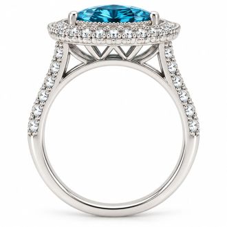 Estate Jewelry 4 Carat Lab Grown Marquise Shape Blue DIamond Double Halo Ring In 14K White Gold
