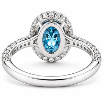 Estate Jewelry 3 Carat Lab Grown Oval Shape Blue Diamond Halo Ring In 14K White Gold