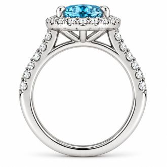Estate Jewelry 4 Carat Lab Grown Oval Shape Blue Diamond Halo Ring In 14K White Gold