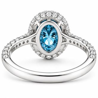 Estate Jewelry 4 Carat Lab Grown Oval Shape Blue Diamond Halo Ring In 14K White Gold