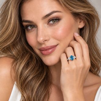 Estate Jewelry 3 Carat Lab Grown Oval Shape Blue Diamond Three Stone Ring In 14K White Gold