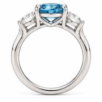 Estate Jewelry 4 Carat Lab Grown Oval Shape Blue Diamond Three Stone Ring In 14K White Gold