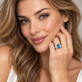 Estate Jewelry 4 Carat Lab Grown Oval Shape Blue Diamond Three Stone Ring In 14K White Gold