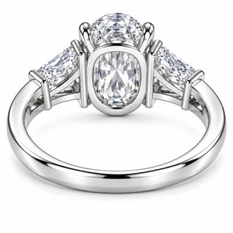 4 Carat Oval Shape Lab Grown Diamond Three Stone Ring With Trapezoids In 14K White Gold