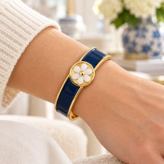 Draper James Signature Magnolia Enamel Gold Bangle, Navy