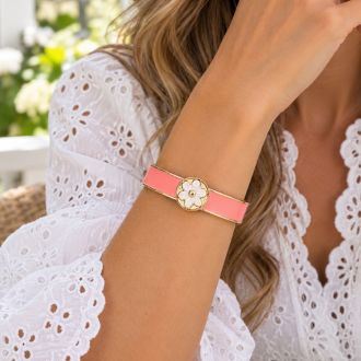 Draper James Signature Magnolia Enamel Gold Bangle, Coral
