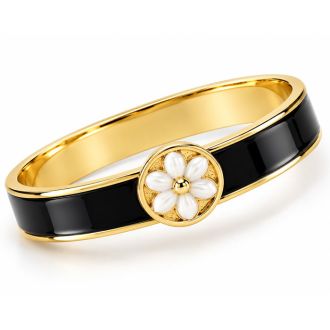 Draper James Signature Magnolia Enamel Gold Bangle, Black
