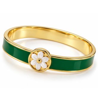 Draper James Signature Magnolia Enamel Gold Bangle, Emerald