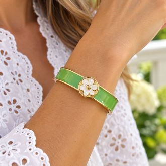 Draper James Signature Magnolia Enamel Gold Bangle, Green