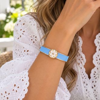 Draper James Signature Magnolia Enamel Gold Bangle, Blue