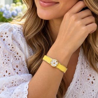 Draper James Signature Magnolia Enamel Gold Bangle, Yellow